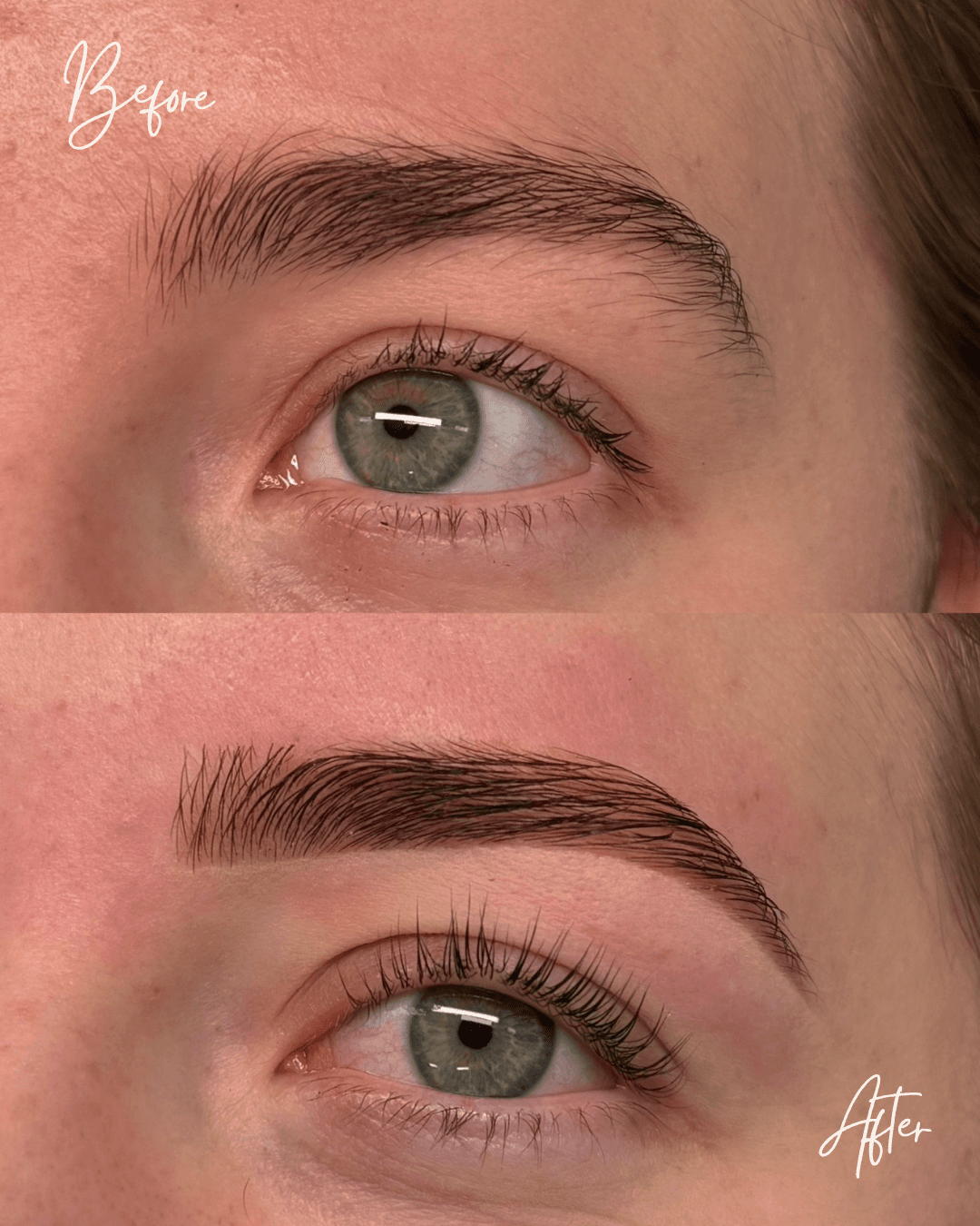 Before and after brow shaping and tint at The Brow Edit