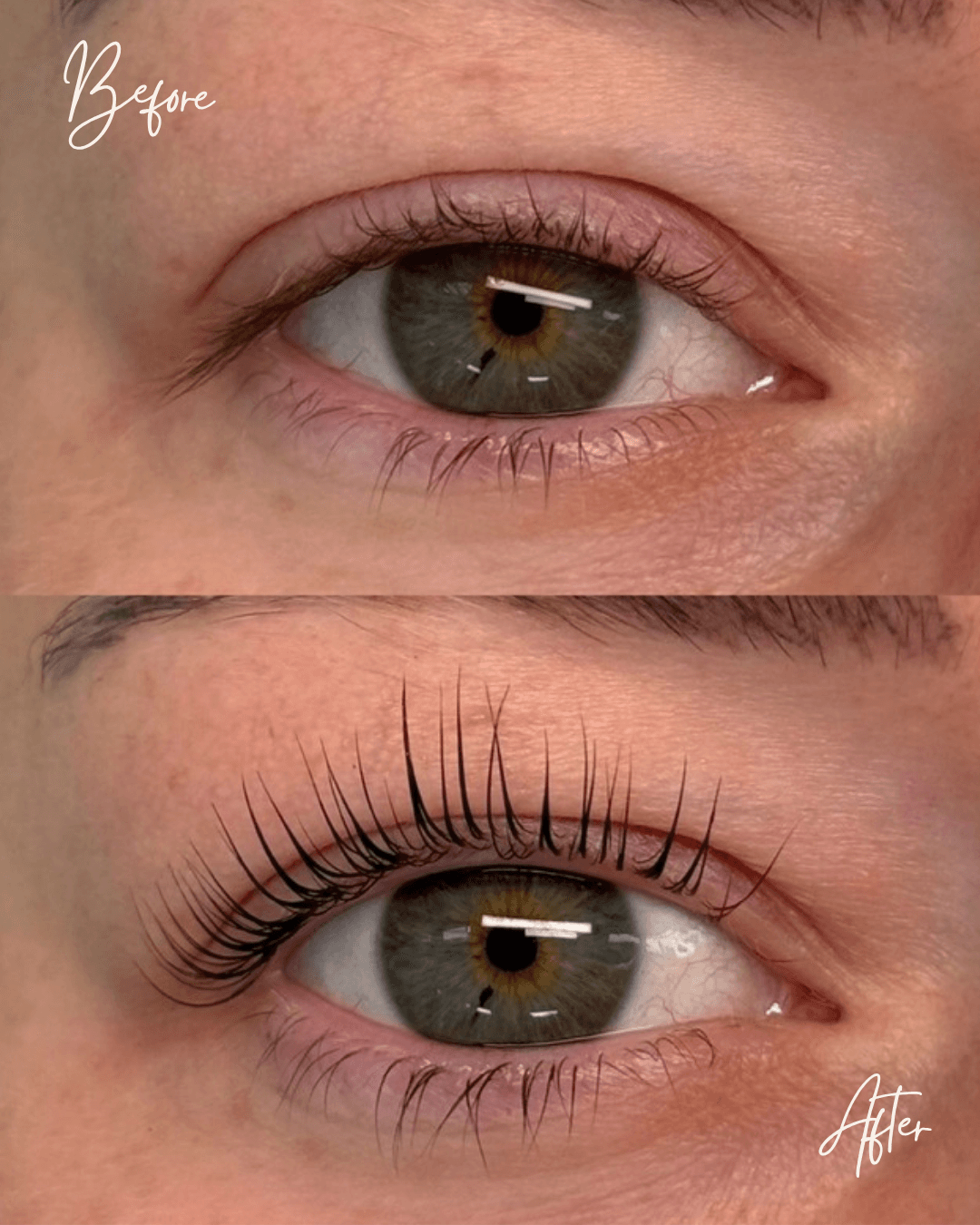 Before and after lash lift at The Brow Edit